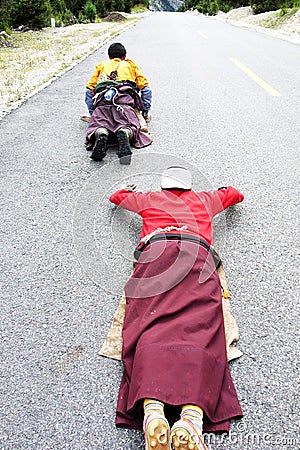 Tibetan pilgrims Editorial Stock Photo