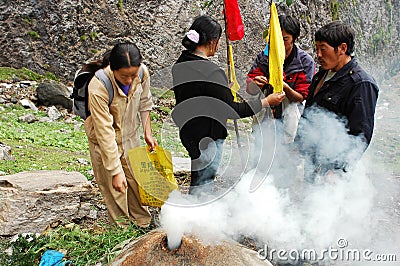 Tibetan pilgrims Editorial Stock Photo