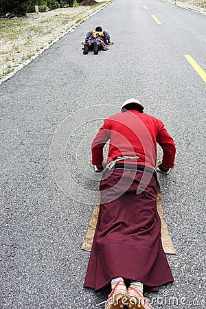 Tibetan pilgrims Editorial Stock Photo