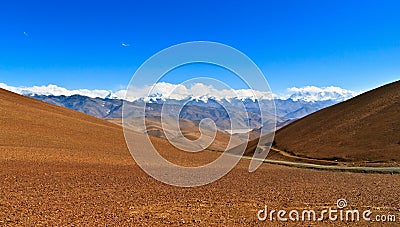 Tibetan plateau scene-Overlook Makalu-Lhotse-Evere st-Cho Oyu Stock Photo