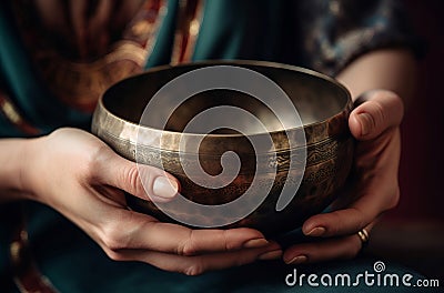 Tibetan singing bowl. Generate ai Stock Photo