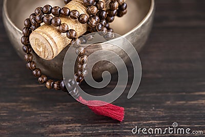 Tibetan singing bowl for meditation background Stock Photo
