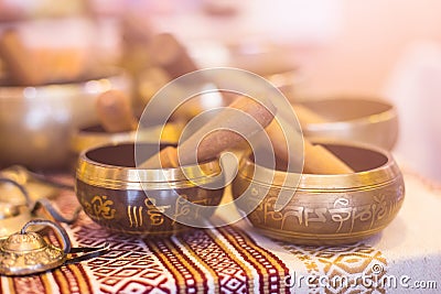 Tibetan singing bowls Stock Photo