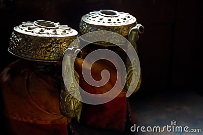 Tibetan teapots Stock Photo