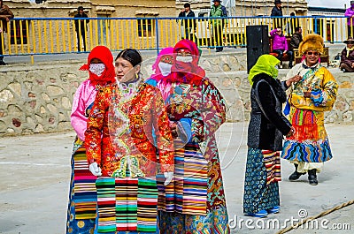 Tibetan women in traditional dress on holiday Editorial Stock Photo