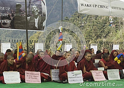 Tibetan Peaceful Protest at Mcleod Ganj, Dharamsala Editorial Stock Photo