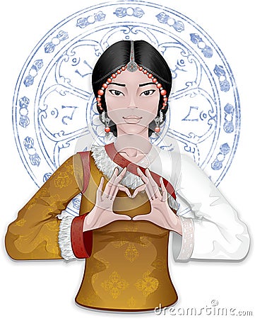 Tibetan girl showing heart by fingers Stock Photo