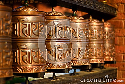 Tibetian prayer wheels Stock Photo