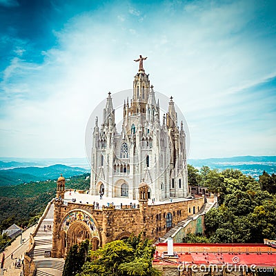Tibidabo church on mountain in Barcelona Stock Photo