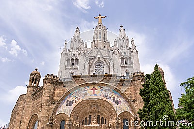 Tibidabo Hill in Barcelona with Sagrat Cor Church Stock Photo