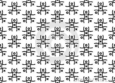 Tic Tac Toe. Black and white seamless pattern full od tic tac toe, Noughts and crosses, Xs and Os Vector Illustration