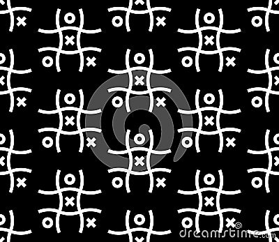 Tic Tac Toe. Black and white seamless pattern full od tic tac toe, Noughts and crosses, Xs and Os Vector Illustration