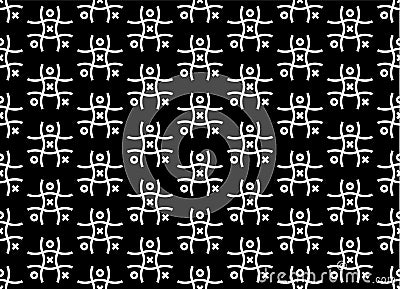 Tic Tac Toe. Black and white seamless pattern full od tic tac toe, Noughts and crosses, Xs and Os Vector Illustration