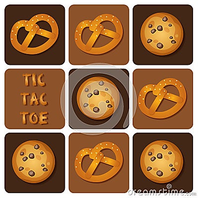 Tic-Tac-Toe of Cookie and Pretzel Vector Illustration