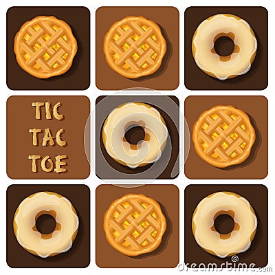 Tic-Tac-Toe of donut and pineapple pie Vector Illustration