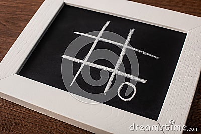 Tic tac toe game on blackboard with chalk grid and naught Stock Photo