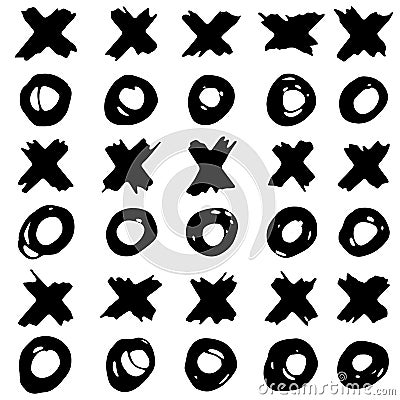 Tic tac toe hand drawn vector background. Ink XO grungy brush texture. Vector Illustration