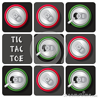 Tic-Tac-Toe of soda can or beer Vector Illustration