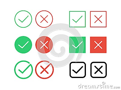 Tick check mark and decline cross vector icons for internet buttons Vector Illustration