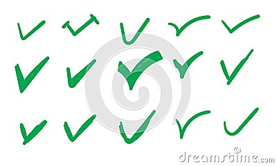 Tick checkmark, green approval check mark doodle handdrawn style Vector Illustration