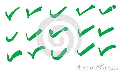 Tick checkmark, green approval check mark doodle handdrawn style Vector Illustration