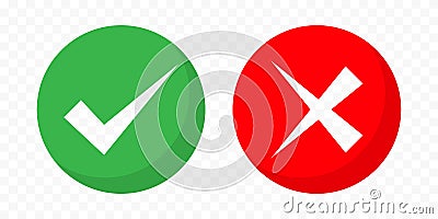 Checkmark and X mark icons. Checkmark vector icon set. Tick and cross icons. Checkbox signs Stock Photo