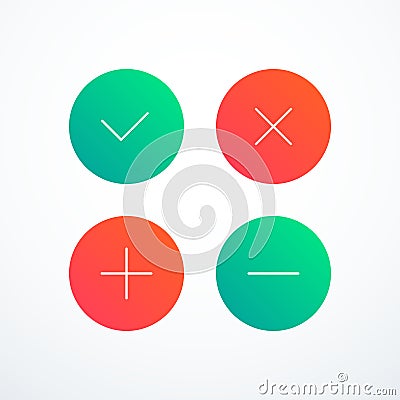 Tick, cross, plus, minus icon set. Check mark icons. Vector illustration Vector Illustration