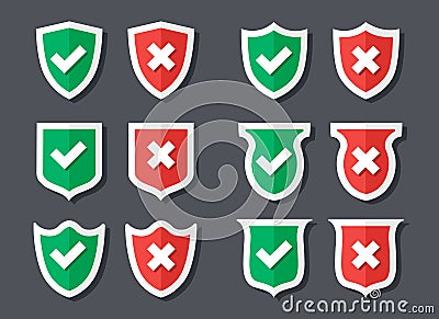 Tick and cross shields Vector Illustration