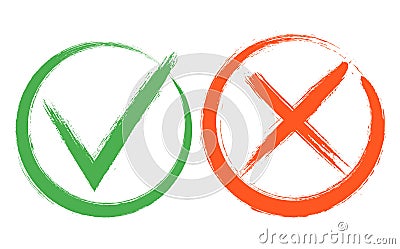 Tick and Cross sign elements. vector buttons for vote, election choice, check marks, approval signs design. Vector Illustration