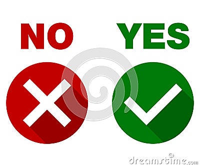 Tick and cross signs. Yes and No, Green checkmark OK and red X icons, isolated on white background. Vector Illustration