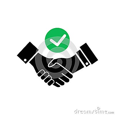 Tick handshake sign icon. Successful business with check mark symbol. Graphic design element. Flat handshake symbol on Vector Illustration