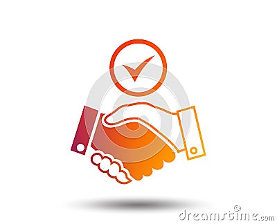 Tick handshake sign icon. Successful business. Vector Illustration