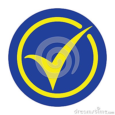 Tick icon vector symbol, accept button, checkmark, OK icon in yellow and blue colors. Vector Illustration