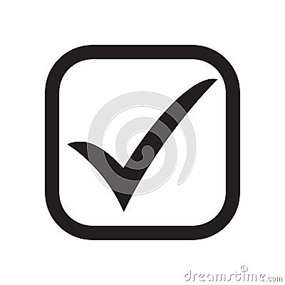 Tick icon vector symbol, checkmark isolated on white background. Check list button icon. Check mark icon in square sign. Cartoon Illustration