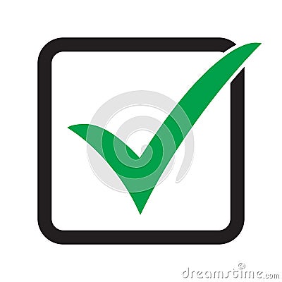 Tick icon vector symbol, checkmark isolated on white background. Check list button icon. Check mark icon in square sign. Vector Illustration