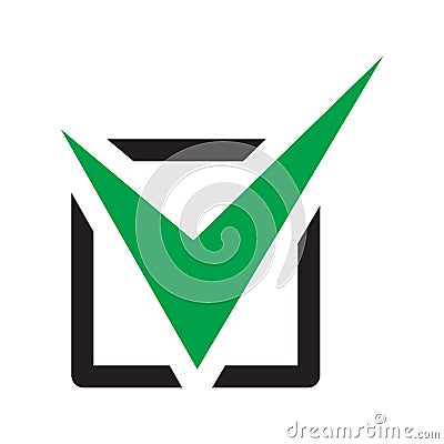 Tick icon vector symbol, checkmark isolated on white background, checked icon or correct choice sign, check mark or checkbox picto Cartoon Illustration