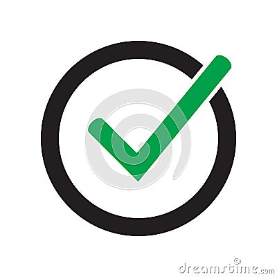 Tick icon vector symbol, checkmark isolated on white background, checked icon or correct choice sign, check mark or checkbox picto Vector Illustration