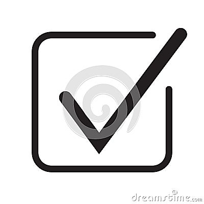 Tick icon vector symbol, checkmark isolated on white background, checked icon or correct choice sign, check mark or checkbox picto Cartoon Illustration