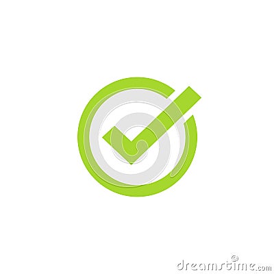 Tick icon vector symbol, green checkmark isolated, checked icon or correct choice sign Vector Illustration