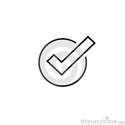 Tick icon vector symbol, line art outline checkmark isolated, checked icon or correct choice sign, check mark or Vector Illustration