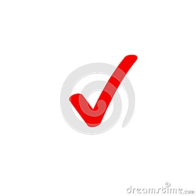 Tick icon vector symbol, marker red checkmark isolated on white, checked icon or correct choice sign doodle or Vector Illustration