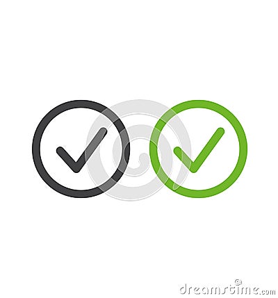 Tick icons yes symbol green mark icon outline vector in a circle Vector Illustration