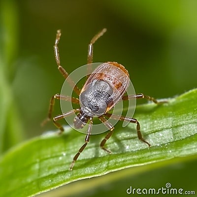Tick insect on green natural background. Ticks bug are problem for people and pets. Close-up. Generative Ai content. Stock Photo