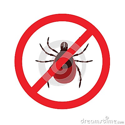 Tick parasite warning sign. Epidemic. Human mite parasite. Mite parasites. Vector Illustration