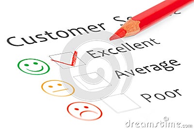 Tick placed in excellent checkbox on customer serv Stock Photo