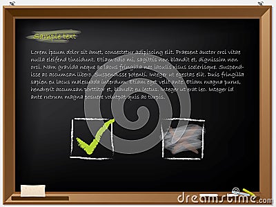 Tick and wiped cross on blackboard Vector Illustration