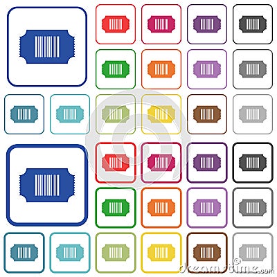 Ticket with barcode outlined flat color icons Stock Photo