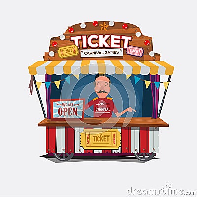 Ticket cart or booth in carnival festival. vintage and retro sty Cartoon Illustration