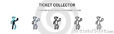 Ticket collector icon in filled, thin line, outline and stroke style. Vector illustration of two colored and black ticket Vector Illustration