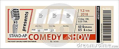 Ticket, comedy, show, fun concert invitation, Vector Illustration